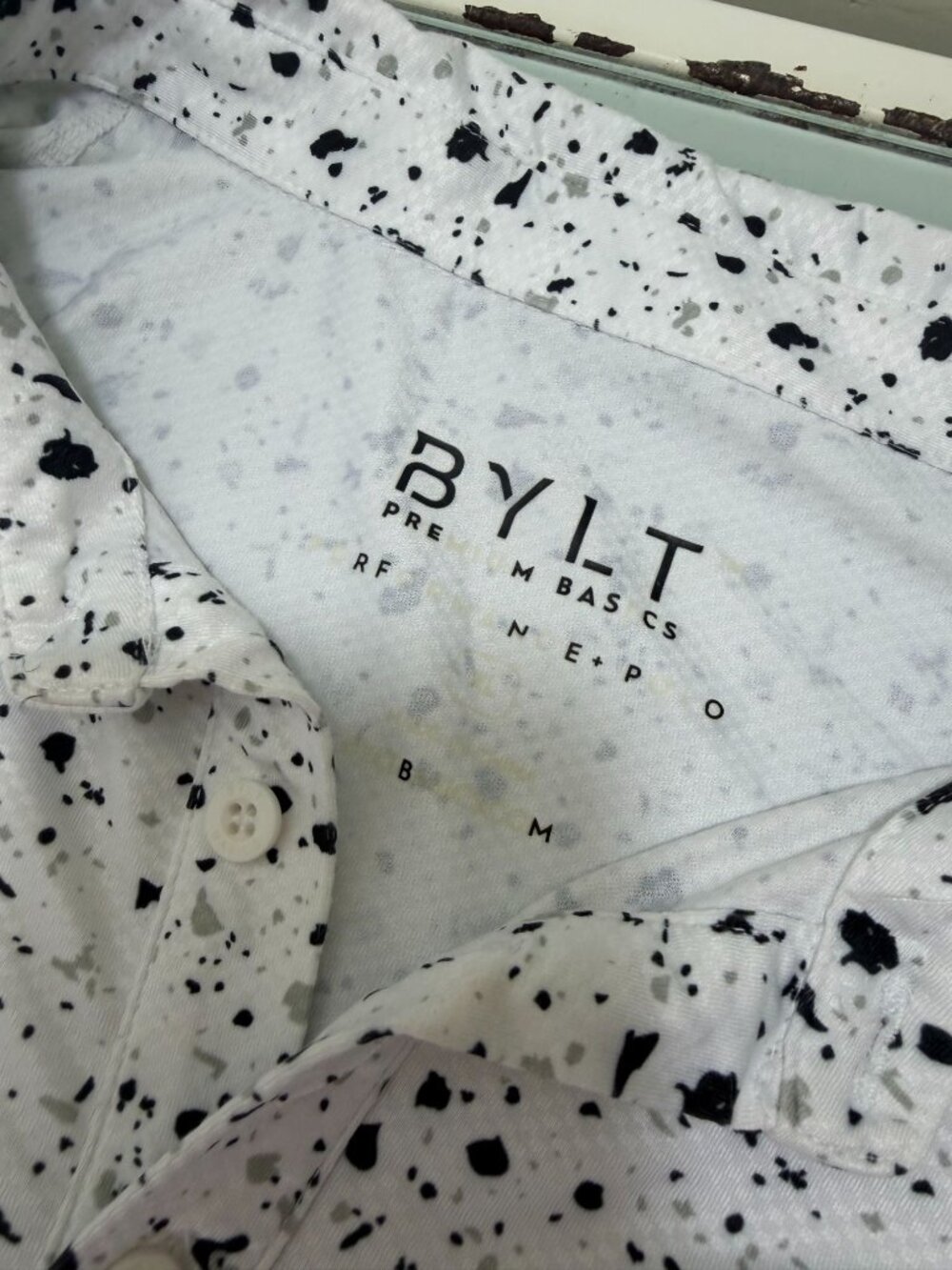 BYLT Premium Basics Men Performance Polo Shirt Mens XL White Black Splatter Golf - Picture 3 of 10